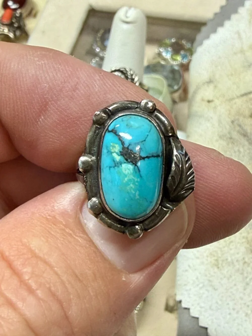 Old Vintage sterling silver Turquoise cabochon ring